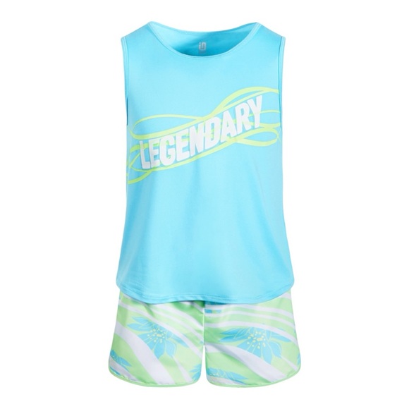 New ID IDEOLOGY Girls 2-Pc. Legendary Tank & Shorts Set, Sleeveless Blue 6 - Picture 1 of 3